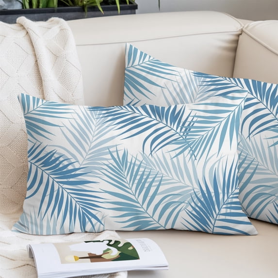 Summer Palm Leaves Standard Size Pillow Cover,Pillowcase Protectors with Zipper,Breathable Decorative Throw Pillow Case Cover,Tropical Botanical Minimalist Blue Pillow Shams for Couch Sofa 20x26Inch