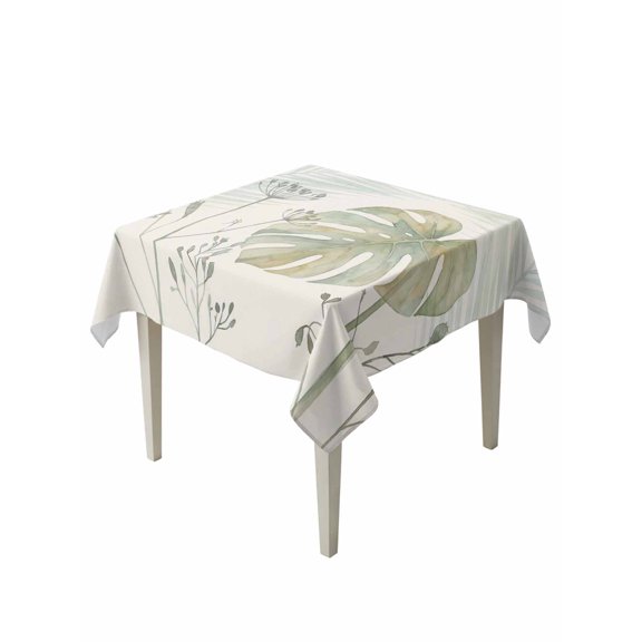 Summer Palm Leaves Table Cloth, Waterproof Tablecloth for Square Tables, Green Botanical Tropical Plant Reusable Washable Fabric Table Cover for Restaurant Kitchen Dining Tables 54"x54"