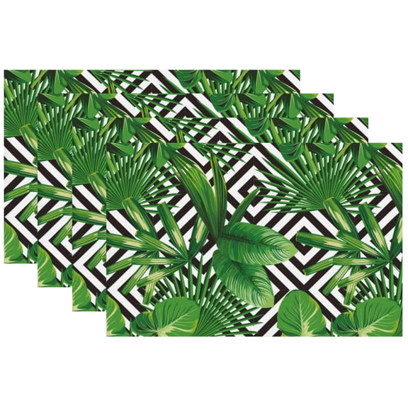 Summer Palm Leaves Tropical Greenery Table Placemats Set of 4, Monstera Home Kitchen Dining Plant Decor, Indoor Outdoor Hawaii Luau Anniversary Party Supply Geometric Pattern 12X18inch