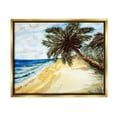 thumbnail image 1 of Summer Palm Overhanging Beach Coastal Painting Metallic Gold Framed Art Print Wall Art, 1 of 6