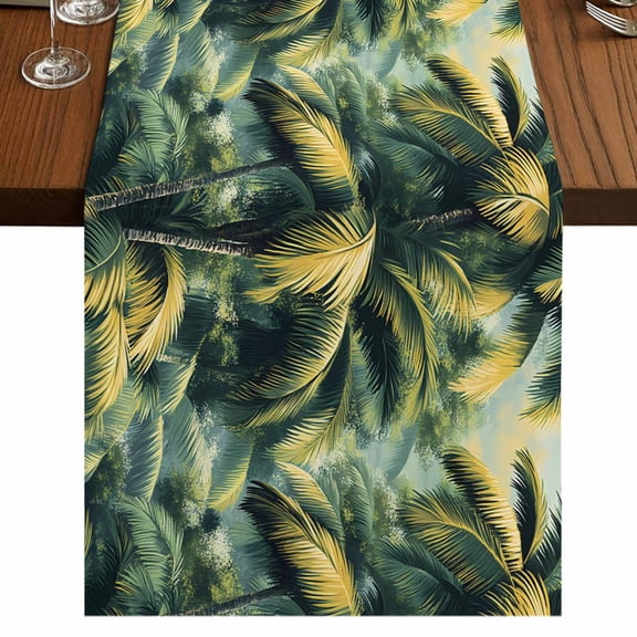 Summer Palm Tree 48 Inch Table Runner, Farmhouse Retro Tropical Plant Leaves Farmhouse Dresser Scarf Cotton & Linen Tablerunner for Dining/Kitchen Island/Holiday Party Décor 13" x 48"