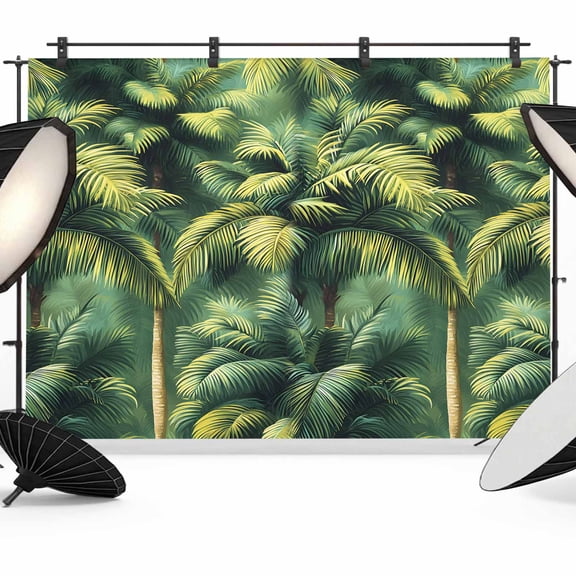 Summer Palm Tree Backdrop for Photoshoot,Photography Photo Studio Background Wall Backdrop,Nature Green Tropical Plant Leaves Back Drop Banner Panel for Portraits Wedding Party Live Streaming 12x8Ft