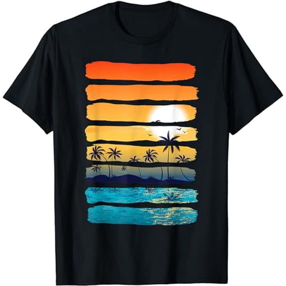 Summer Palm Tree Beach Sunset Vacation Ocean Paradise T-Shirt