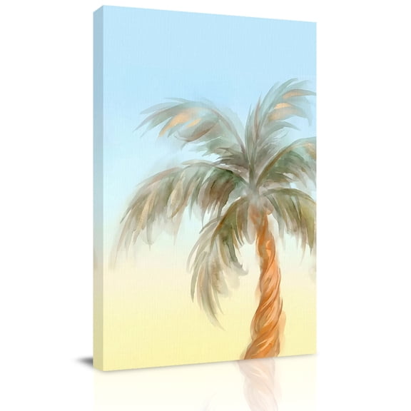 Summer Palm Tree Canvas Wall Art for Living Room, Coastal Tropical Plant Watercolor Texture Poster Print Painting for Bedroom Office Home Decoration Wall Pictures Prepare To Hang 22"x28"