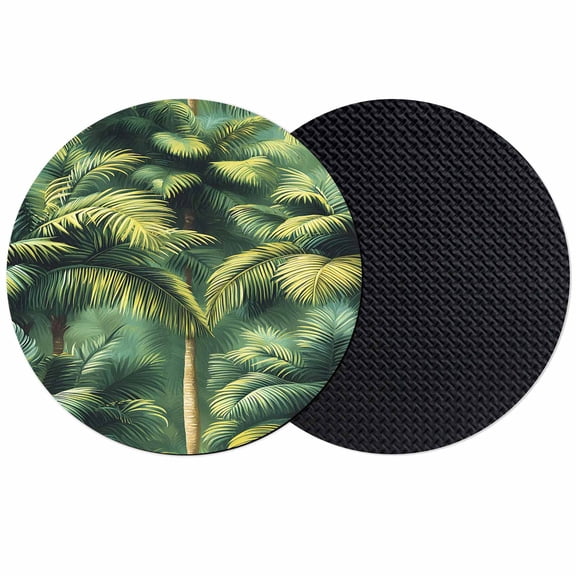 Summer Palm Tree Coasters Set of 2, Nature Green Tropical Plant Leaves Absorbent Coasters for Drinks, Coaster for Bar Office Dining Coffee Table Accessories Decor, Non Slip Round Desk Coaster