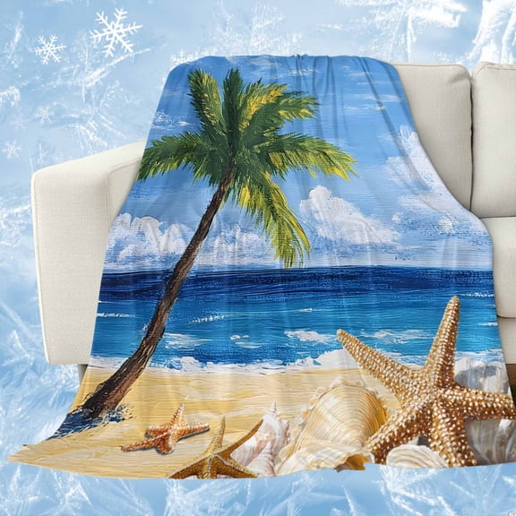 Summer Palm Tree Cooling Blanket,Lightweight Breathable Summer Throw Blanket with Double Sided Cold Effect,Beach Ocean Coastal Starfish Shells Picnic Blankets Bed Sheet for Hot Sleepers 30"x40"