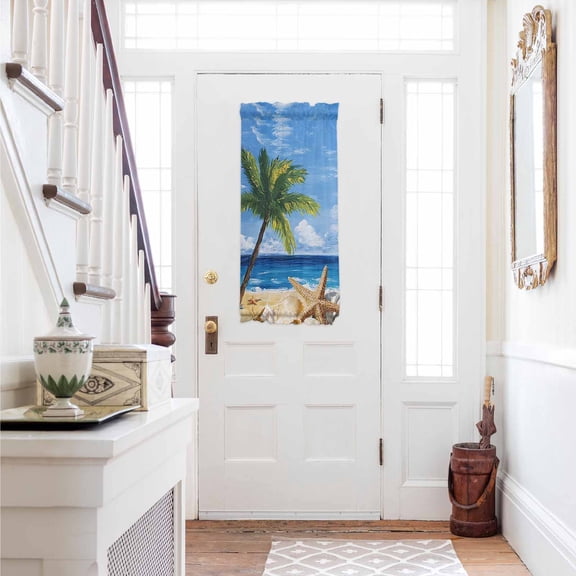 Summer Palm Tree Door Curtains for Door Window, French Sidelight Front Back Door Curtains With Tieback, Beach Ocean Coastal Starfish Shells Kitchen Rod Pocket Drapes Panel, 25"x40"