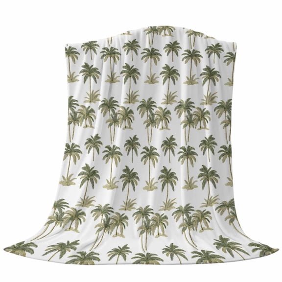 Summer Palm Tree Fleece Throw Blanket Country Watercolor Vintage Tropical Green Tree Leaf Ultra Soft Fuzzy Cozy Flannel Throw Blanket for Couch Sofa Bed Car Travel, Ideal Gifts 50x60 Inches