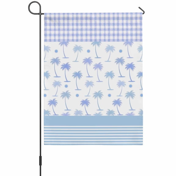 Summer Palm Tree House Flag 28 x 40 Inches, Tropical Blue Coconut Trees Plaid Border Weather Proof Outdoor Patio Flags Double Sided Small House Decoration for Yard Lawn Outside Home