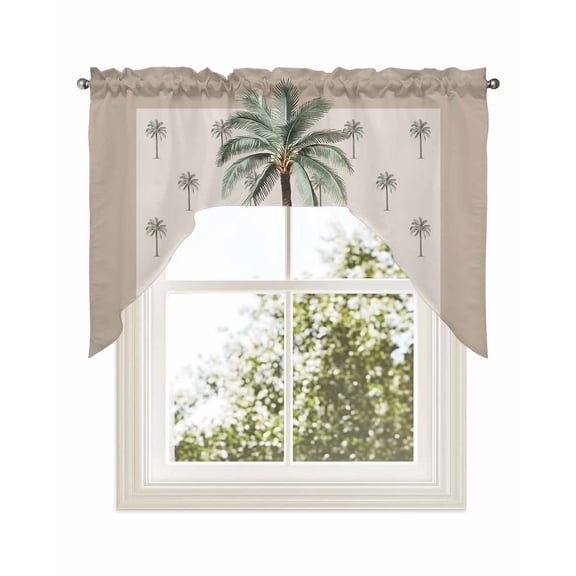 Summer Palm Tree Kitchen Curtains Swag Valance for Windows/Bathroom/Cafe, Farmhouse Green Tropical Plants Rod Pocket Drape Panel Swag Curtains Valance for Bedroom/Living Room 56"x36"