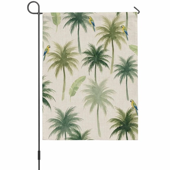 Summer Palm Tree Parrot Garden Flag 12 x 18 Inches, Tropical Green Leaf Bird Retro Weather Proof Outdoor Patio Flags Double Sided Small Garden Decoration for Yard Outside Home
