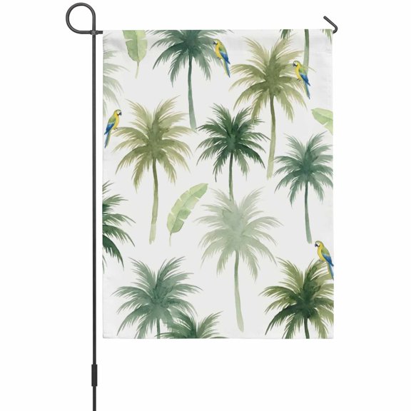 Summer Palm Tree Parrot Garden Flags For Outdoor, Tropical Green Leaf Bird Small Double Side Yard Flags Weather Proof Garden Decor for Lawn Outside Holiday 12 x 18 Inches