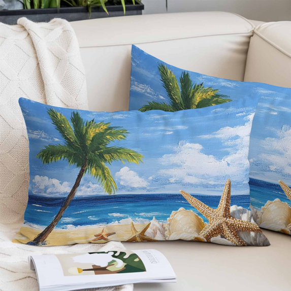 Summer Palm Tree Pillow Protectors with Zipper Standard Size, Beach Ocean Coastal Starfish Shells Soft Brushed Microfiber Throw Pillow Covers, Decorative Pillowcase for Couch Sofa Bedroom 20"x26"