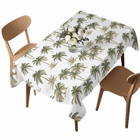 Summer Palm Tree Rectangle Tablecloth Country Watercolor Vintage Tropical Green Tree Leaf Waterproof Wrinkle Free Soft Table Cloth Spill-Proof Washable Table Cover for Dining Picnic 60 x 102 Inch