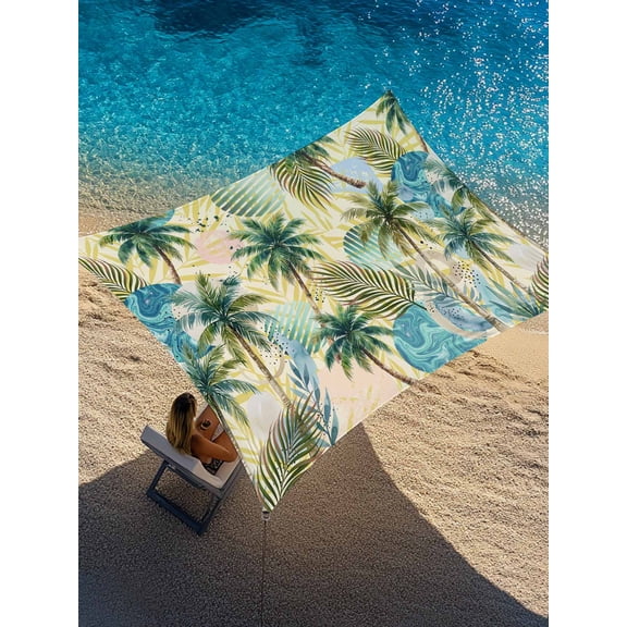 Summer Palm Tree Sun Shade Sail 8' x 10', Vintage Coconut Tree Botanical Tropical Leaf Yellow Rectangle Outdoor Sunshade Canopy, Waterproof UV Block Patio Covers for Garden Yard Beach