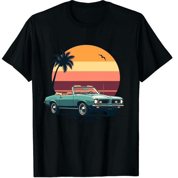 Summer Palm Tree Sunset Beach Shirt Hawaii Short Sleeve Tropical Graphic Black T-Shirt for Men and Women