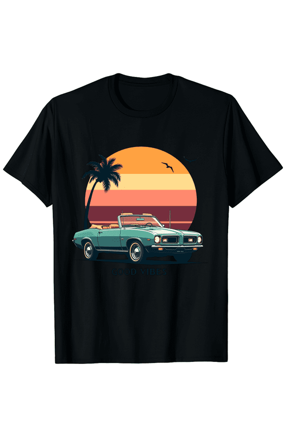 Summer Palm Tree Sunset Beach Shirt Hawaii Short Sleeve Tropical Graphic Black T-Shirt for Men and Women