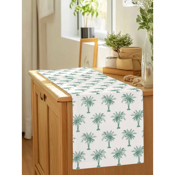 Summer Palm Tree Table Runner 36 Inches Long,Kitchen Dining Tablerunners Green Trees Seamless Linen Table Runners Dresser Scarves for Home Dinner Wedding Holiday Party Decor