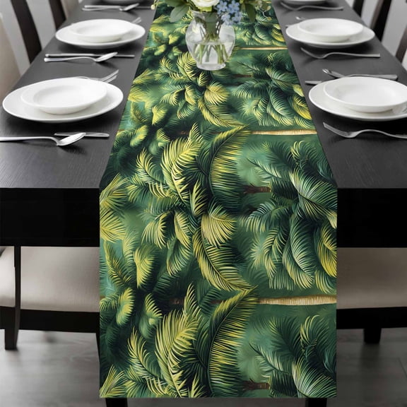 Summer Palm Tree Table Runner 36 Inches Long, Nature Green Tropical Plant Leaves Kitchen Coffee Dining Table Decoration for Home Party Birthday Wedding Home Decor 13x36 Inches