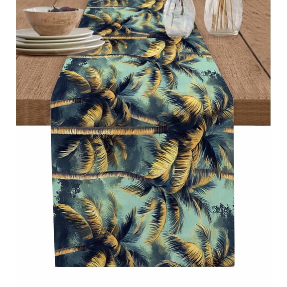 Summer Palm Tree Table Runner 48 Inches, Farmhouse Nature Tropical Plant Leaves Bed Runner Dresser Scarves Tabletop for Indoor Outdoor Parties/Ceremony/Banquet, 13" x 48"