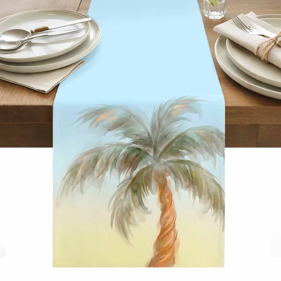 Summer Palm Tree Table Runner Tropical Plants Beach Coconut Trees Tablerunners 13 x 48 Inch, Table Decorations Tabletop Scarf for Summer Gathering Holiday Farmhouse Kitchen Dining Decor