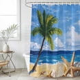 thumbnail image 1 of Summer Palm Tree Waterproof Fabric Shower Curtain,Beach Ocean Coastal Starfish Shells Waterproof Fabric Shower Curtain for Bathroom Curtains Bathtubs Hotel Shower Curtains with 12 Hooks Long 72x78in, 1 of 8