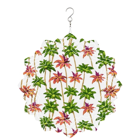 Summer Palm Tree Wind Spinner for Garden Yard 8In, Country Coastal Beach Botanical Green Red Tree 3D Stainless Steel Kinetic Hanging Wind Spinners Rustproof Outdoor Decor for Lawn Patio Home