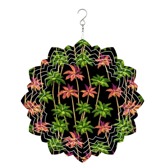 Summer Palm Tree Wind Spinner for Garden Yard 8In, Country Coastal Beach Botanical Green Red Tree Black 3D Stainless Steel Kinetic Hanging Wind Spinners Rustproof Outdoor Decor for Lawn Patio Home