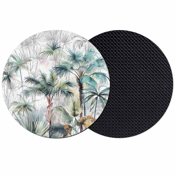 Summer Palm Trees Coasters Set of 2, Soft Absorbent Coasters for Drinks, Botanical Tropical Leaves Non-Slip Cup Coaster Mat with Rubber Bottom for Home Kitchen Desk Coffee Bar Table Decor 4"