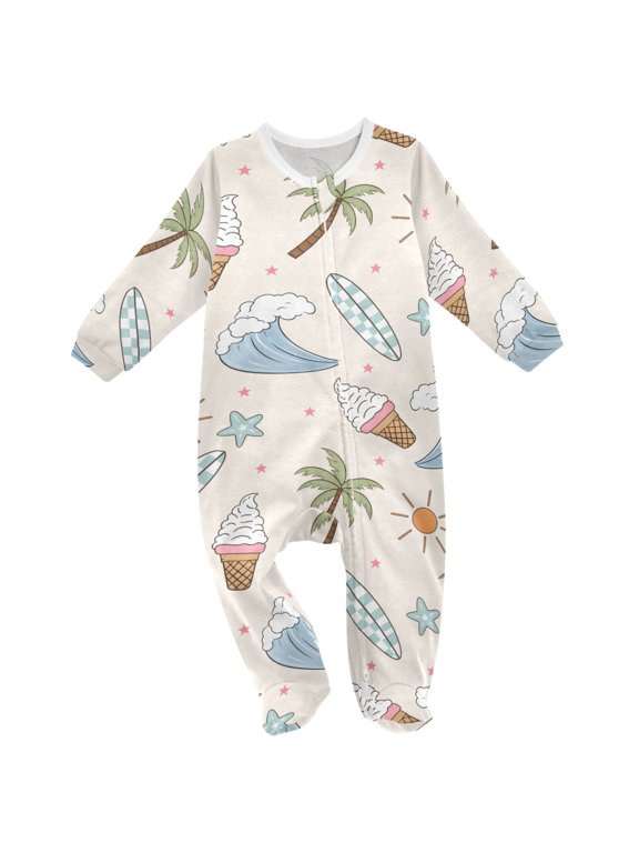 Summer Palm Trees Cream Baby Sleeper One-Piece Footies Newborn Roomper 3Months