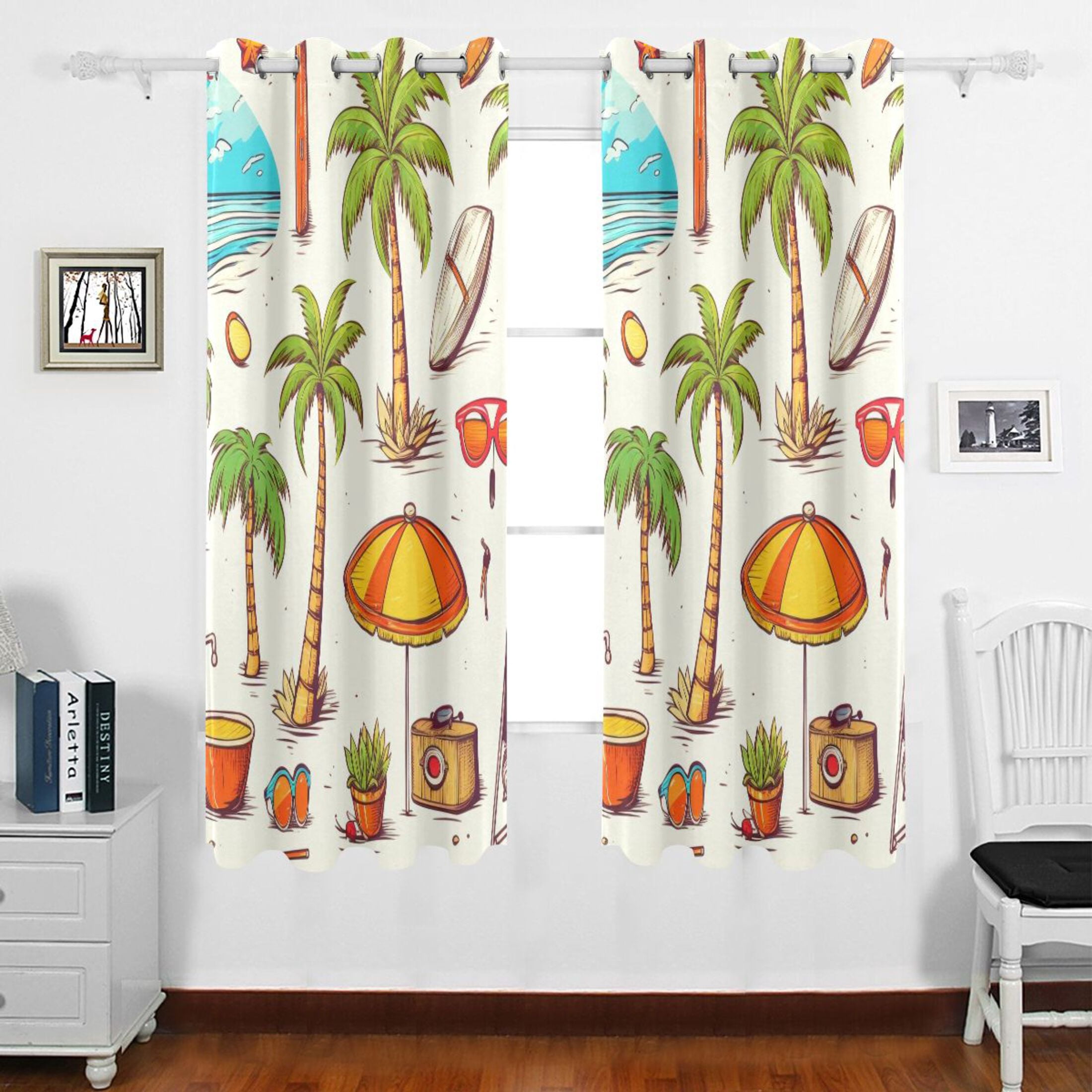 Summer Palm Trees Grommet Blackout Curtains Thermal Insulated Window ...