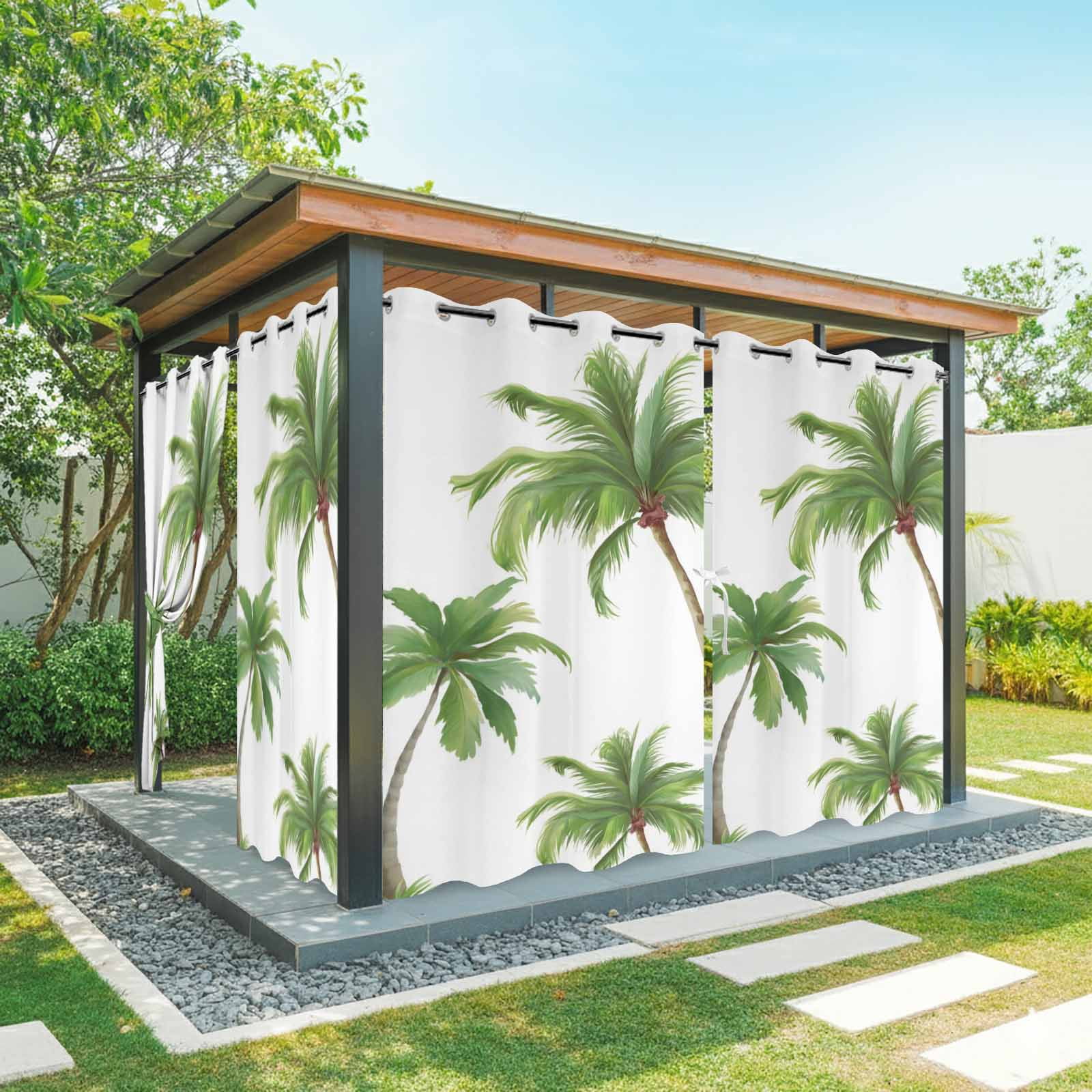 Summer Palm Trees Outdoor Curtains for Patio, Green Tropical Leaves Coastal Realistic Textures Sunshade Privacy Drapes Grommet Waterproof Outside Curtains for Porch/Cabana/Balcony 54"x 108", 1 Panel