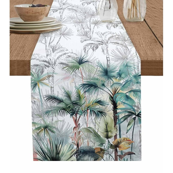 Summer Palm Trees Table Runner Botanical Tropical Leaves Tablerunners 16 x 72 Inch, Table Decorations Tabletop Scarf for Summer Gathering Holiday Farmhouse Kitchen Dining Decor