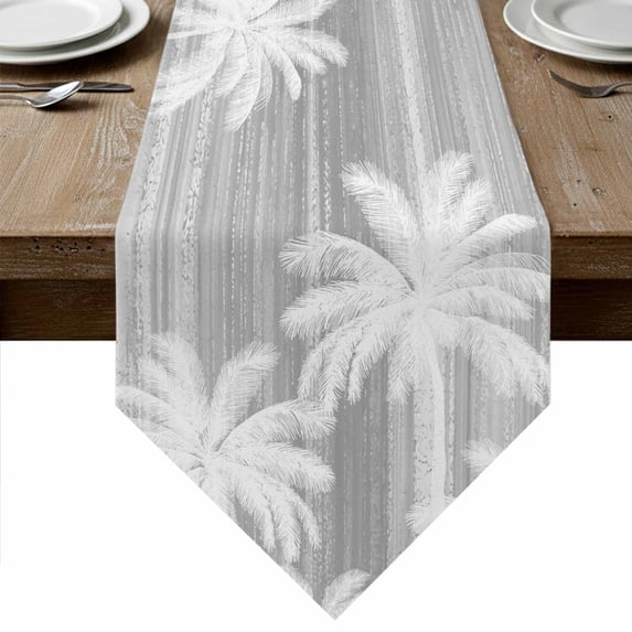 Summer Palm Trees Table Runner Linen Burlap Table Runner 90 Inches Long Tropical Grey Shabby Abstract Art Beach Dresser Scarves for Kitchen Island Coffee Dining Room Party Holiday Decor 13"x90"
