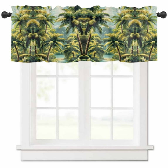 Summer Palm Trees Valances for Windows Farmhouse Kitchen Curtains Valances Rod Pocket Valance Curtains for Kitchen Windows Watercolor Green Nature Forest Window Valances for Bathroom Bedroom 42"x18"