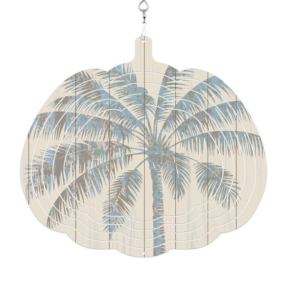 Summer Palm Trees Wind Spinner for Yard and Garden, Tropical Plants Vintage Wood Grain Hanging Wind Spinner Outdoor 3D Kinetic Wind Sculpture Spinners Indoor Outdoor Patio Décor Ornaments 8 Inch