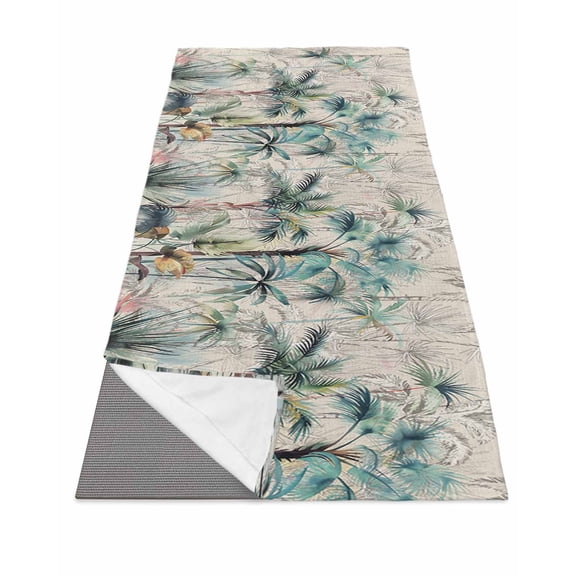 Summer Palm Trees Yoga Towel for Hot Yoga Non Slip, Vintage Botanical Tropical Leaves Yoga Mat Towel Absorbent Yoga Sweat Towels Microfiber Hot Yoga Blanket for Bikram Pilates 26"x70"