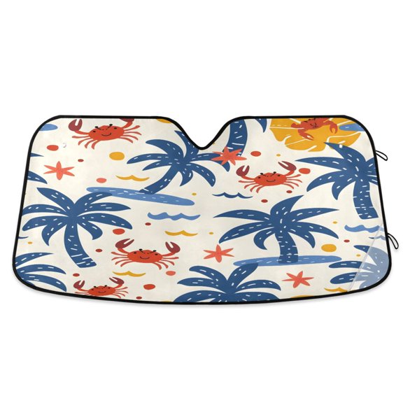 Summer Palm Trees and Crabs Car Windshield Sun Shade Foldable Car Front Window Visor Heat and UV Protection 57x31.5