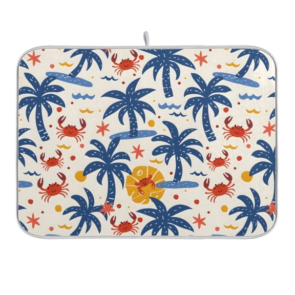Summer Palm Trees and Crabs Dish Drying Mat 16x18 Absorbent Microfiber Draining Rack Pad for Kitchen Counter Sink