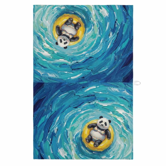 Summer Panda 1 Pack Kitchen Towel, Water Absorbent Dish Towel, Blue Ocean Oil Painting Swimming Ring Decorative Hand Towels - Quick Drying Cloth for Cooking Baking, 18x28 Inch