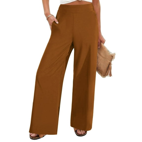 Summer Pants For Women Sevevn Women's Fashion Solid Color Office Casual Loose Wide Leg Straight Pants Wide Leg Pants