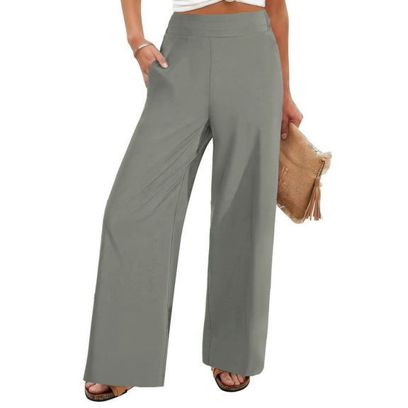 Summer Pants For Women Sevevn Women's Fashion Solid Color Office Casual Loose Wide Leg Straight Pants Wide Leg Pants
