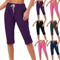 thumbnail image 1 of Summer Pants For Women Solid Drawstring Knit Capris Trouser Elastic Waist Black Casual Yoga Pant XXXL, 1 of 5
