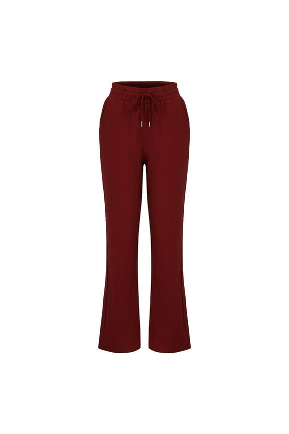 Summer Pants Saving! Funicet Pants for Women Solid Cotton Linen Slacks Casual Lightweight Pants Elastic Waist Long Straight Pants Red M
