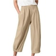 thumbnail image 1 of Summer Pants Saving! Funicet Womens Casual Pants Slacks Lightweight Pants Solid Elastic Loose Pants Straight Loose Wide Leg Trousers Pants Khaki 4XL, 1 of 5