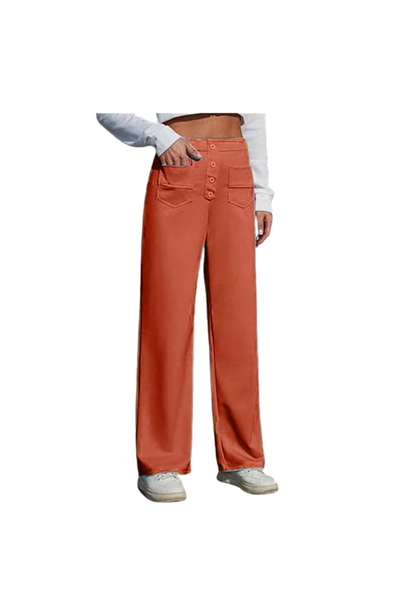 Summer Pants for Women 2025 Casual Pants For Women High Waist Trousers Straight Leg Button Down Work Business With Pockets Womens Low Waist Leggings Womens Clothes Work Cover up Casual Orange 5XL