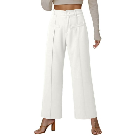 Summer Pants for Women 2025 Women's Wide Leg Work Pants High Waist Business Casual Slacks Trousers Sweat with Pockets Petite Trousers for Women Dress Women's Work Zipper Leggings Mom White L