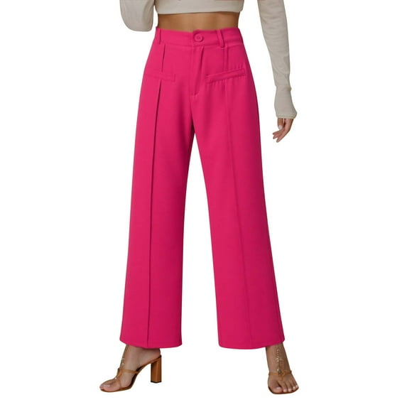 Summer Pants for Women 2025 Women's Wide Leg Work Pants High Waist Business Casual Slacks Trousers Sweat with Pockets Petite Trousers for Women Dress Women's Work Zipper Leggings Mom Red 2XL