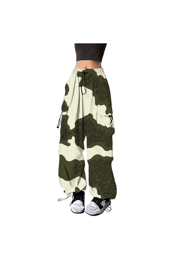 Summer Pants for Women Baggy Cargo Camo Print Pants Streetwear Hop Joggers Sweatpants Drawstring Casual Loose Wide Leg Trousers Stretchy Suit Teal Jumpsuit Men Business Attire for Women Green S