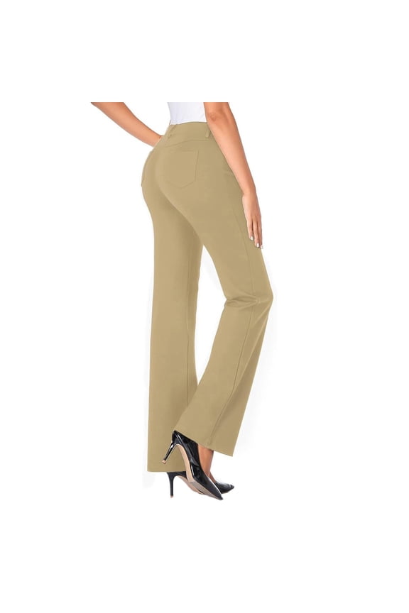 Summer Pants for Women Bootcut Dress Pants For Women Solid High Waisted Straight Pant Regular Business Casual Work Trousers With Pockets Petite Leggings Work High L Dress with Elastic Waist Yellow 2XL